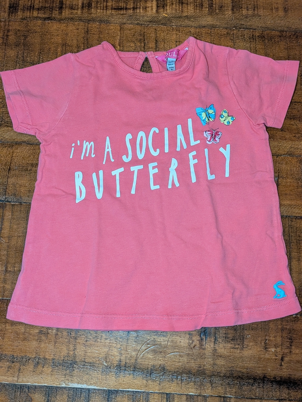 Joules 12-18m Pink 'I'm a Social Butterfly' Short Sleeve Tee Excellent Condition